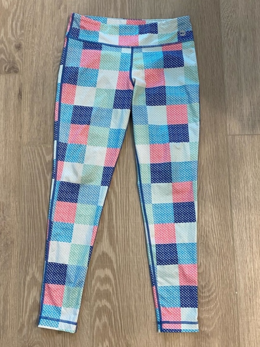 Vineyard Vines Girls' Pastel Check Leggings in Pink, Blue & Green